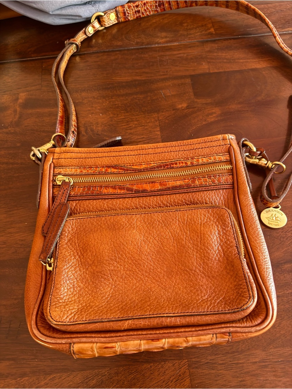 Brahmin Cognac/Tan Leather Crossbody with Gold Hardware